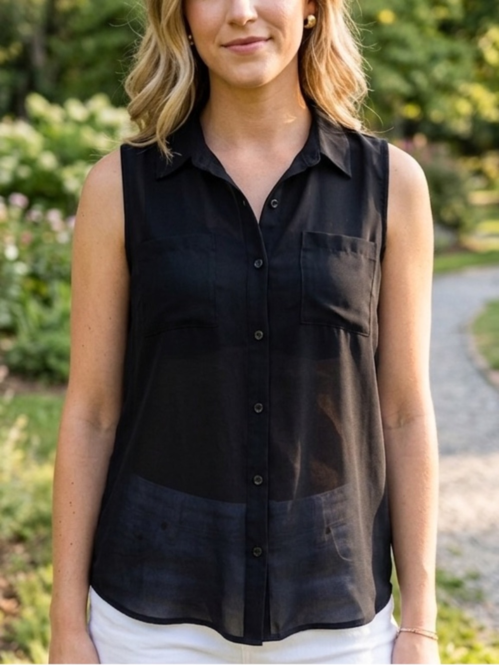 Apt. 9 Classic Black Collared Sleeveless Button Down Shirt